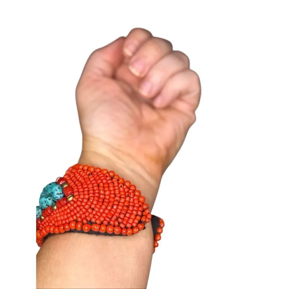 Boutique Orange, Turquoise, and Bronze beaded wrap bracelet
